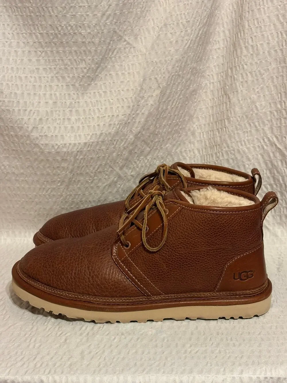 Ugg Neumel Full Grain Pebbled Leather Chukka Boots Men’s 12 Sheepskin Lined EUC